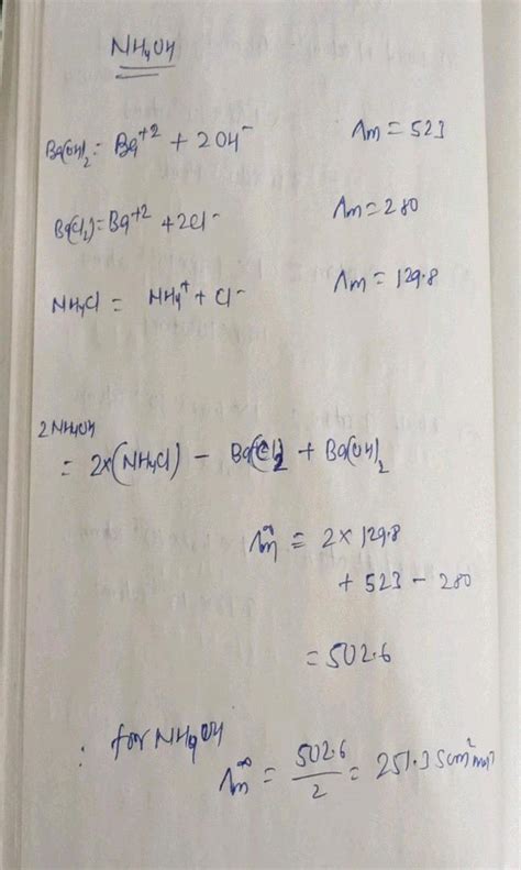 Calculate Molar Conductivity Of Nh Oh Solution Infinite Dilution