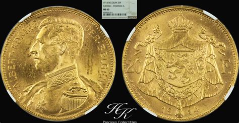 Francs Gold Coin King Albert I Ngc Ms Belgium Ngc Ms Ma