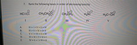 Solved 7 Rank The Following Bases In Order Of Decreasing