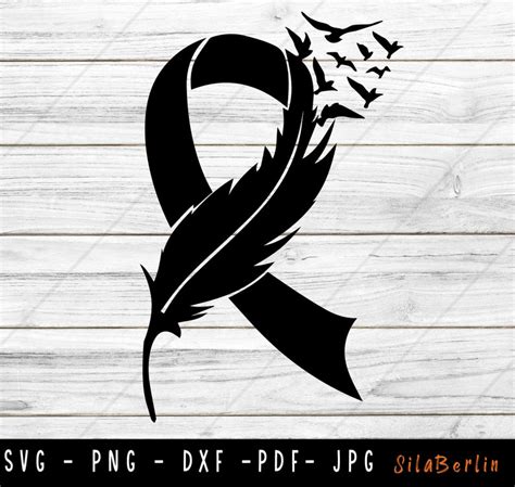 Feather Black Ribbon SVG Skin Cancer Svg Awareness Ribbon Etsy