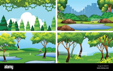 Set Of Scenes In Nature Setting Illustration Stock Vector Image And Art