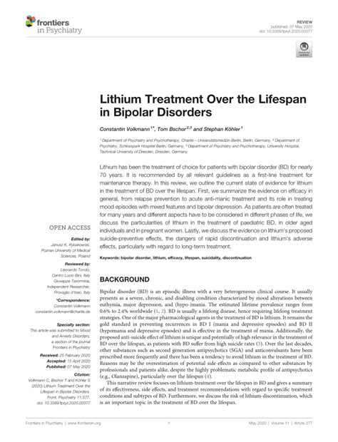 Pdf Lithium Treatment Over The Lifespan In Bipolar Disorders