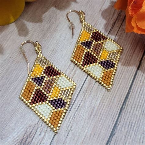 Autumn Geometric Beaded Earrings Etsy Seed Bead Jewelry Patterns