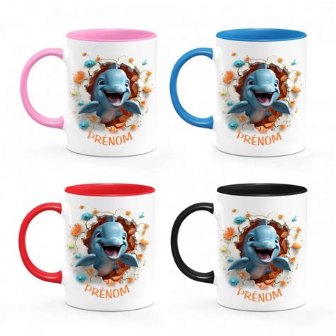 Mug Dauphin Effet 3D personnalisé avec prénom La petite boutique à Clic