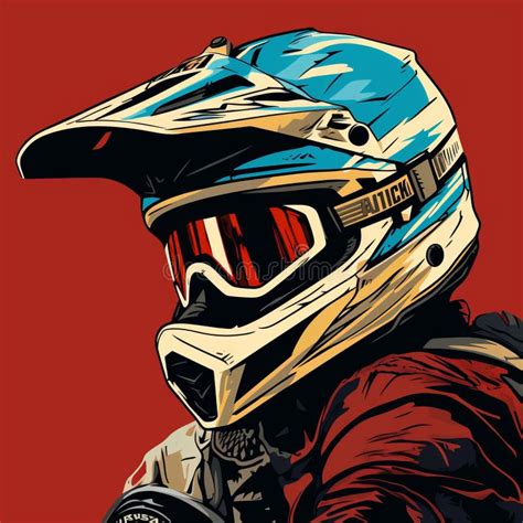 Intense Portraiture Of Dirt Bike Rider With Goggles Stock Illustration