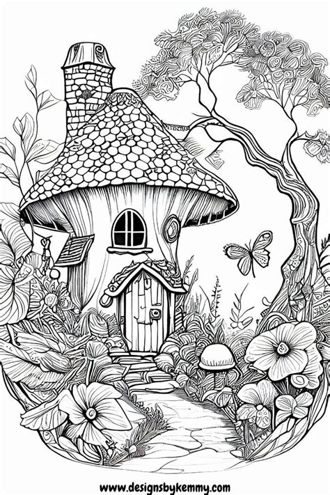 Free Fairy House Coloring Page For Adults Designs By Kemmy House