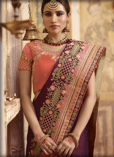 Buy Wine Color Barfi Silk Indian Wedding Saree In Uk Usa And Canada