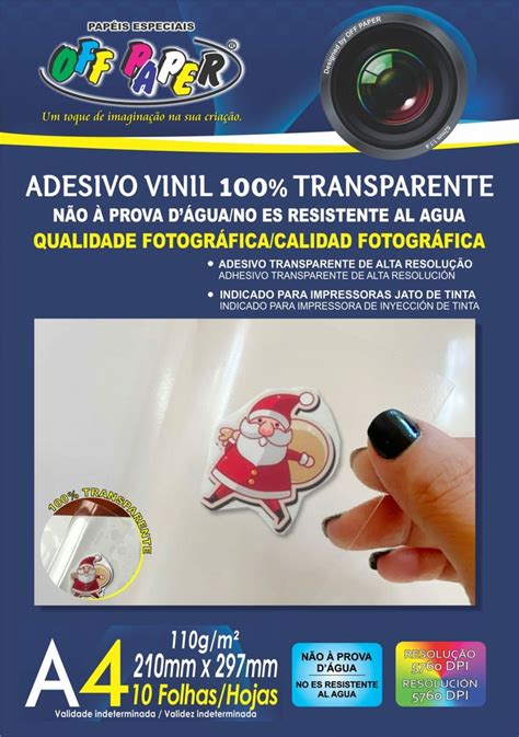 Vinil Adesivo 100 Transparente A4 C 10 Folhas