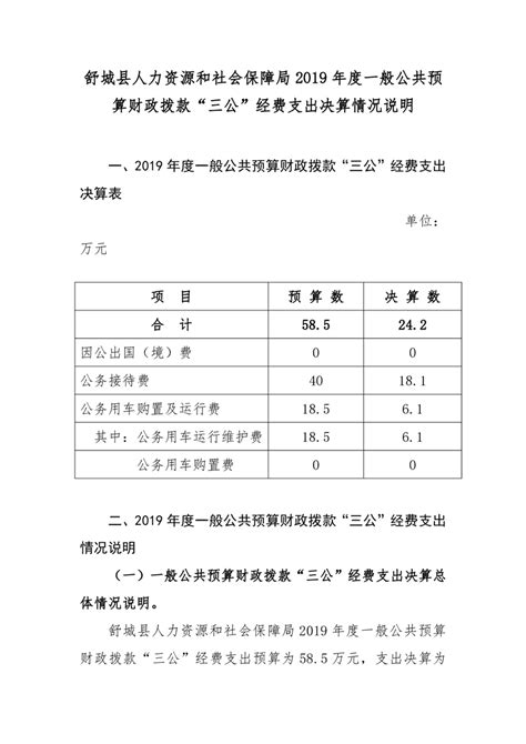 舒城县人力资源和社会保障局2019年度一般公共决算财政拨款“三公”经费支出决算情况说明舒城县人民政府