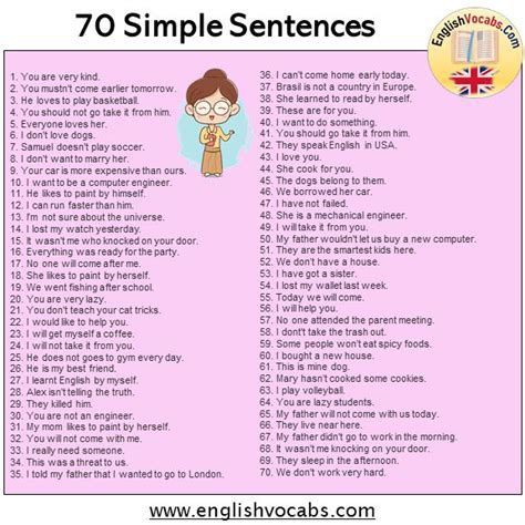 70 Simple Sentences Examples English Vocabs Sentence Examples Simple Sentences Sentences