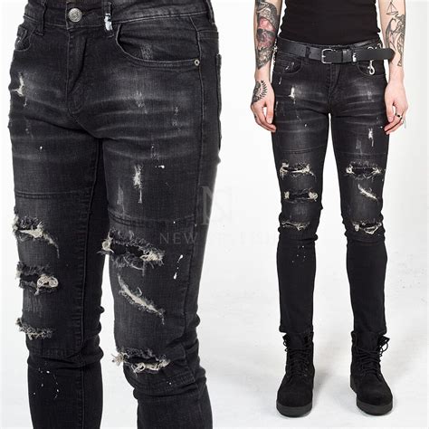 Mens Washed Black Ripped Jeans Golda Blackwood