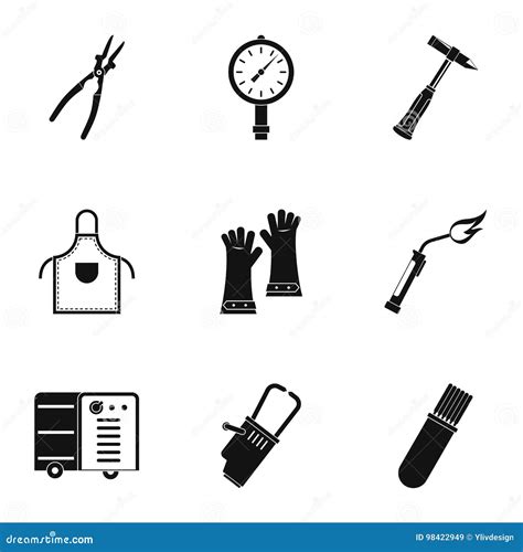 Welder Profession Icon Set Simple Style Stock Vector Illustration Of