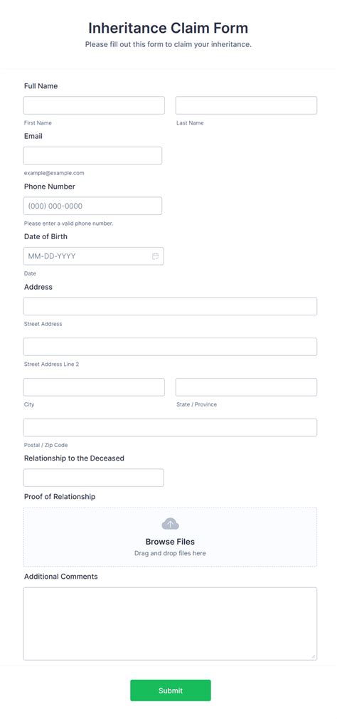 inheritance claim form template jotform