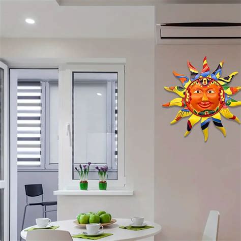 Metal Sun Wall Art Decor Hanging For Indoor Outdoor Home Garden Colorful Sun Face Sculptures And