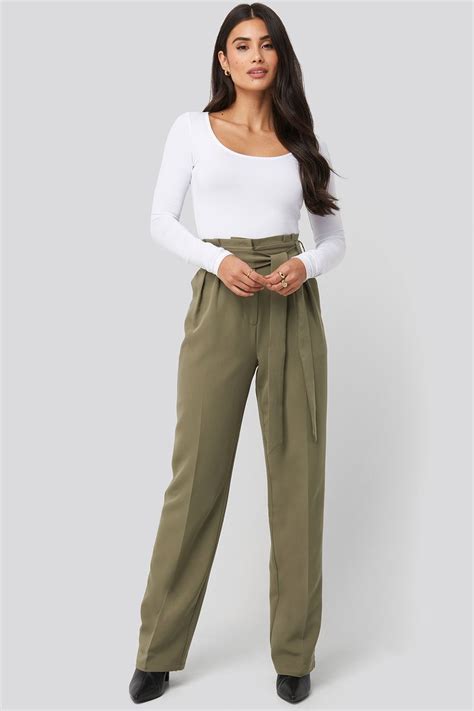 Dilara X Na Kd Tie Waist Wide Pants Green In Khaki ModeSens Wide