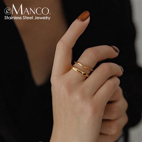 Emanco Gold Color Silver Color Irregular Wave Rings Trendy Simple