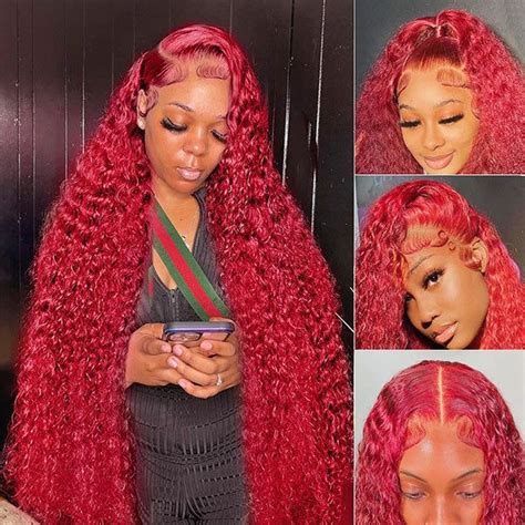 Red Human Hair Wigs Deep Curly 13x4 Hd Lace Wigs Glueless Colored Wig 10 Red 150