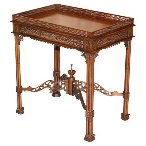 19th Century Thomas Chippendale Fret Work Carved Silver Tea Occasional Table For Sale At 1stdibs