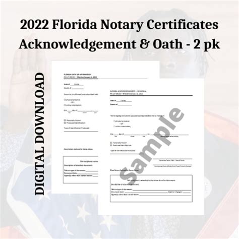 2022 Florida Notary Certificates Acknowledgement And Oath Etsy Australia