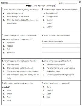 Freebie Benchmark Advance Nd Grade Unit Week Reading Comprehension