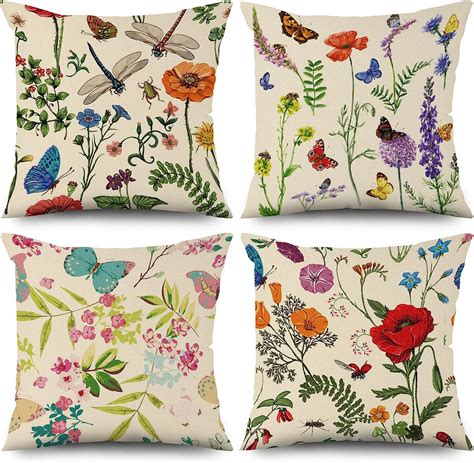 ASDCXZ Housse de Coussin Fleur 40x40 cm Lot de 4 Fleurs Fraîches