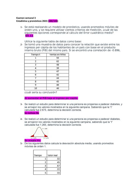 Examen semanal 3 Estadística y pronósticos Examen semanal 3