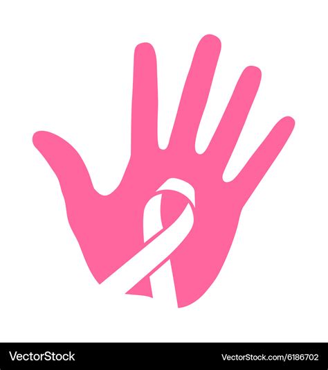 Hand Pink Ribbon Icon Breast Cancer Awareness Vector Image