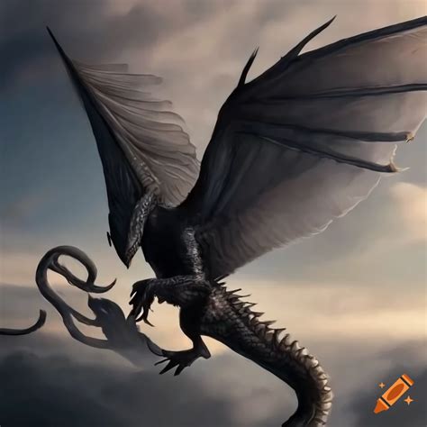 Hyperrealistic Painting Of A Black Wyvern In Flight On Craiyon