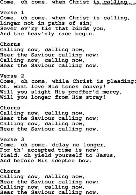 Come Oh Come When Christ Is Calling Apostolic And Pentecostal Hymns