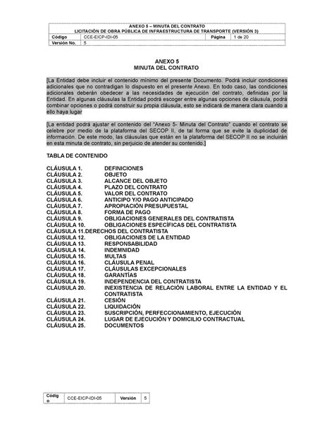 Anexo 5 Minuta del Contrato CCE EICP IDI 05 Licitacion LICITACIÓN DE