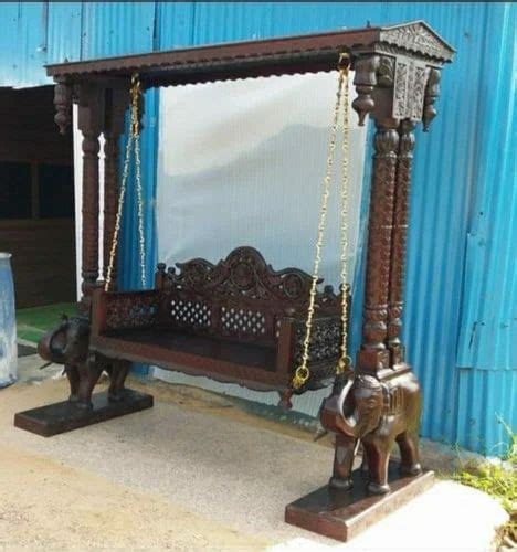 HANDMADE TEAK WOODEN FINE CARVED MAHARAJA SWING INDOOR SWING WITH BRASS