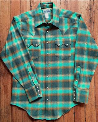 Men S Plush Flannel Plaid Western Shirt 647 GRN TUR By Rockmount Ranch Wear