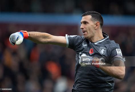 Aston Villa goalkeeper Emiliano Martinez celebrates the first goal ...