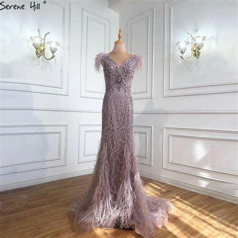 Serene Hill Champagne Luxury Beaded Evening Gown 2022 Sexy V Neck