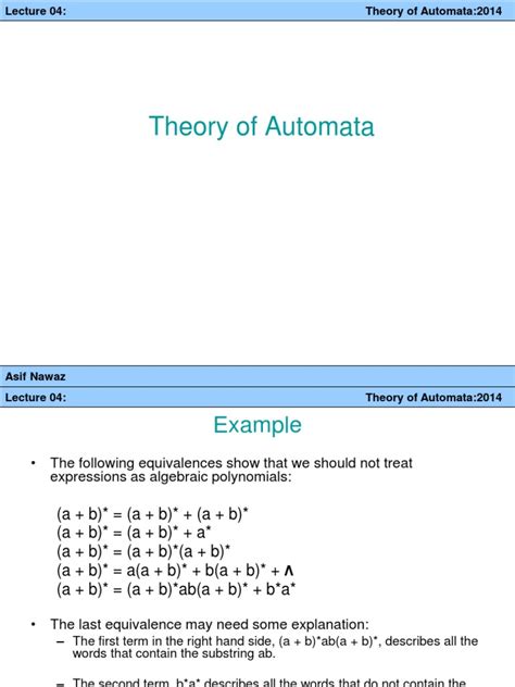 Lec 04 Regular Expression Automata Theory Regular Expression