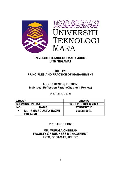 Individual Reflection Paper Chapter Review Universiti Teknologi