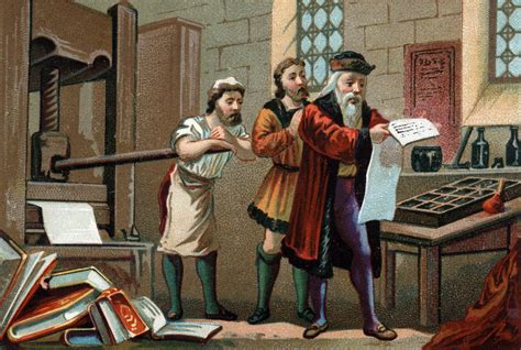 Illustration of Johannes Gutenberg Printing the First Sheet of the ...