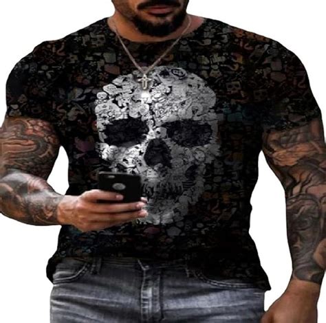 Mens Skull Print T Shirts Summer Fashion Creativity Graphic Print Round Neck Short Sleeve T