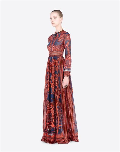 Valentino Long Muslin Dress With Giraffe Dresses For Women Valentino