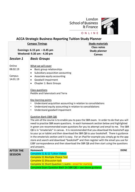 Transfer Acca 2013 March 19docs Sbr Sbronlineandcampusstudyplanner