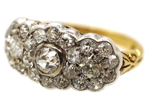 Edwardian Ct Gold Platinum Diamond Triple Cluster Ring H