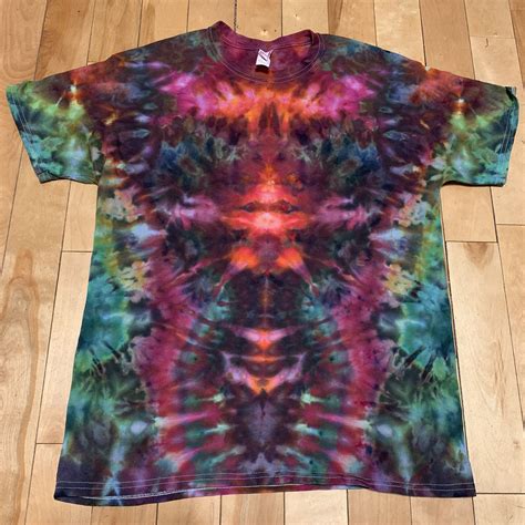 Large Tie Dye T Shirt Dark Psychedelic Fractal Ice Dye Etsy In 2020