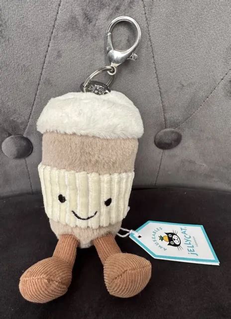 NEW JELLYCAT AMUSEABLE Coffee To Go Bag Charm Keyring Key Chain Beige