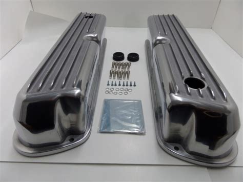 Sbf Ford 302 Tall Finned Polished Aluminum Valve Covers 289 351w 50 1962 85 Ebay