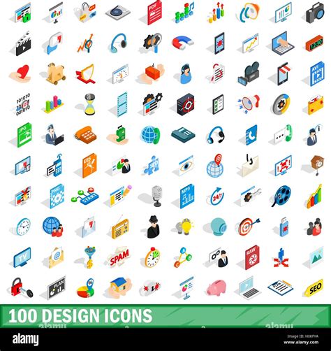 100 iconos de diseño estilo 3D isométrica Imagen Vector de stock Alamy