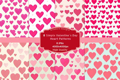 Simple Valentines Day Heart Patterns Graphic By Artadora Designs