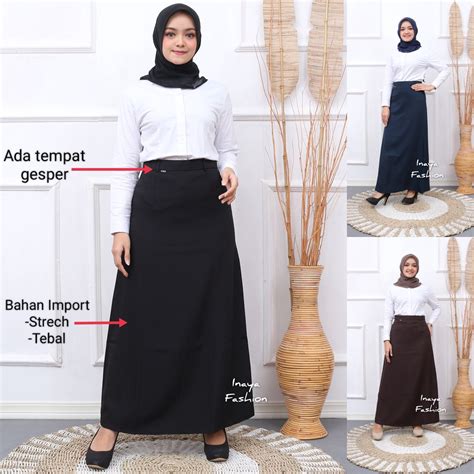 Jual Rok Hitam Kerja Panjang Polos Model A Line Formal Kantor Wanita