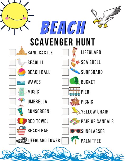 Free Printable Beach Scavenger Hunt