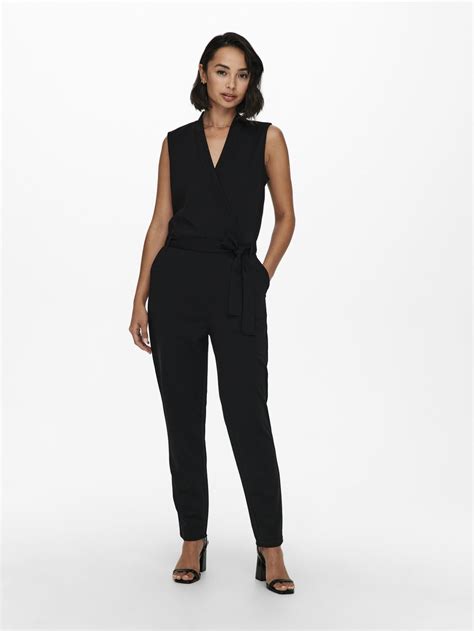 Ärmelloser V Ausschnitt Jumpsuit Schwarz Only®