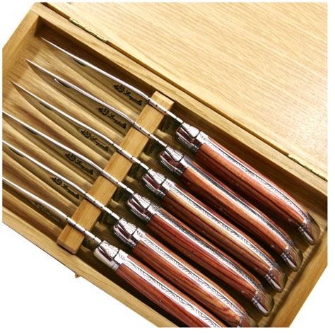 Laguiole Steak Knives With Rose Wood Handle Packed In A Wooden Box